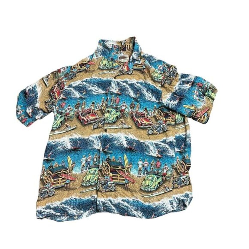 Reyn Spooner Eddy Y Aloha Shirt XXL Hawaiian Surf Art‎ Print Beach Button Up